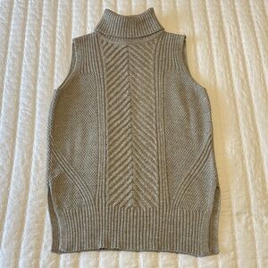 Blue Rain Sweater Chunky Sleeveless Turtleneck Cable Knit Taupe Women’s Medium
